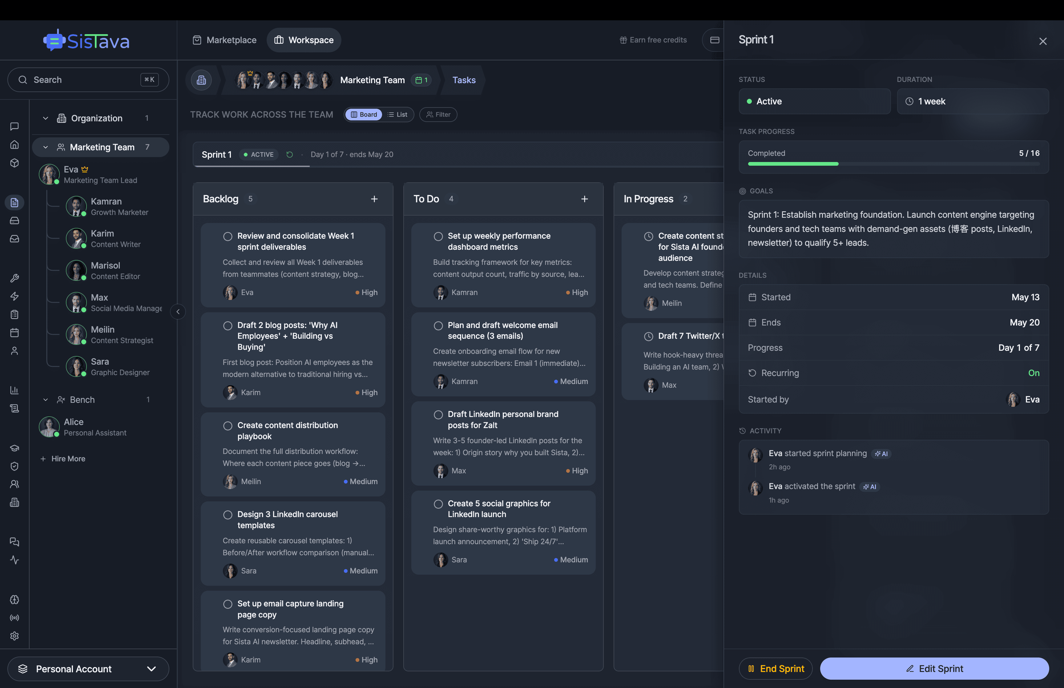 AI Workforce platform dashboard