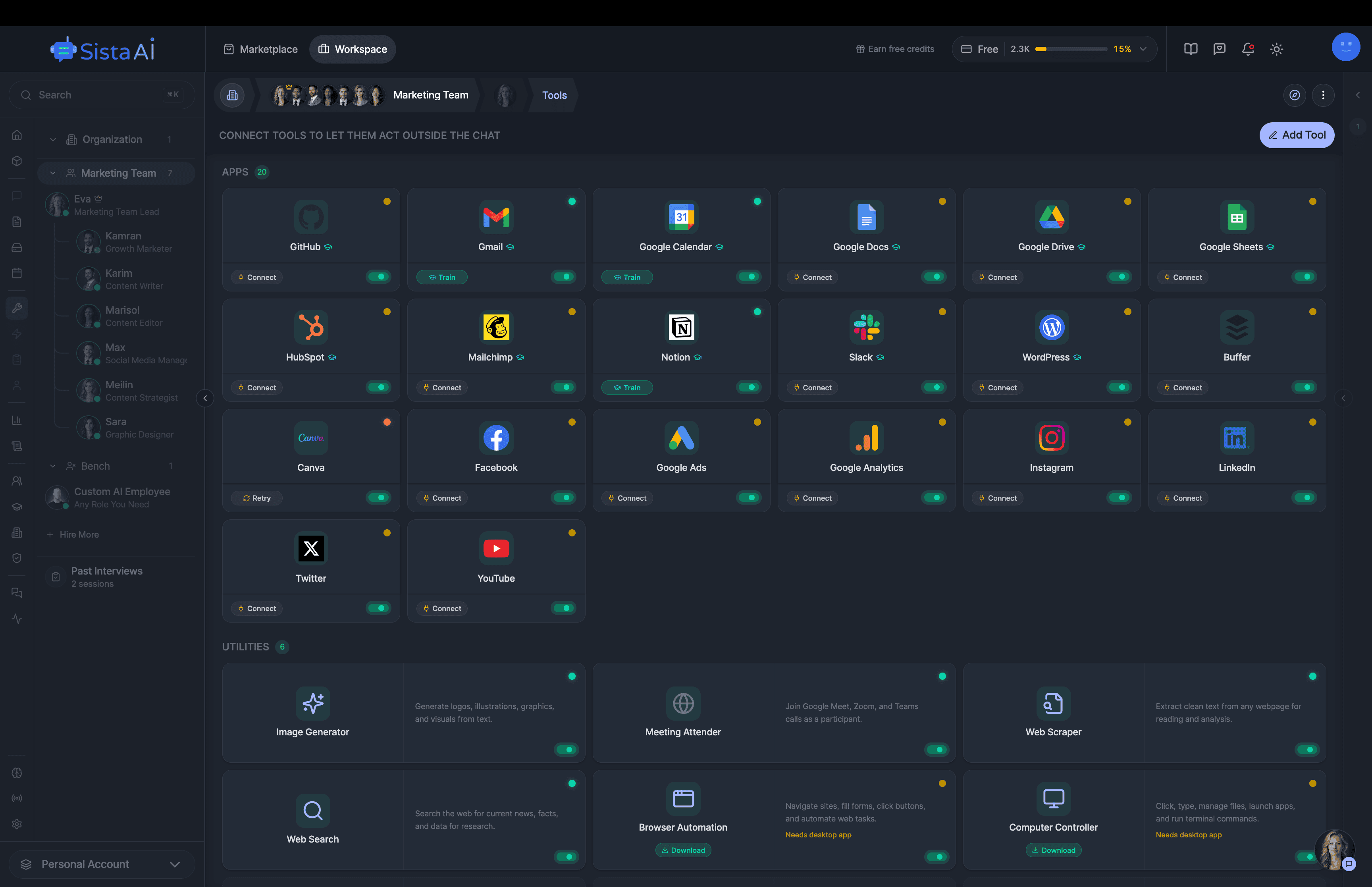 AI Workforce platform dashboard